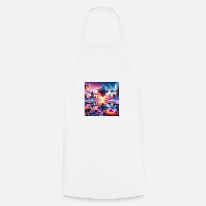 Surreal Dreamscape: Neon Waters - Cooking Apron - white