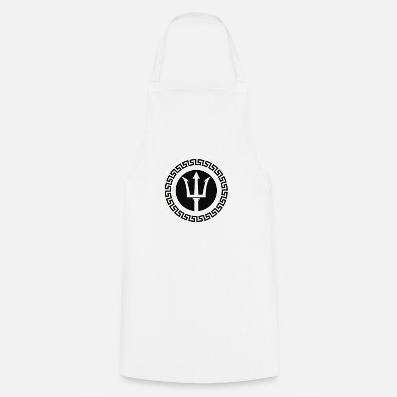 Trident Crest in Greek Key - Cooking Apron - white