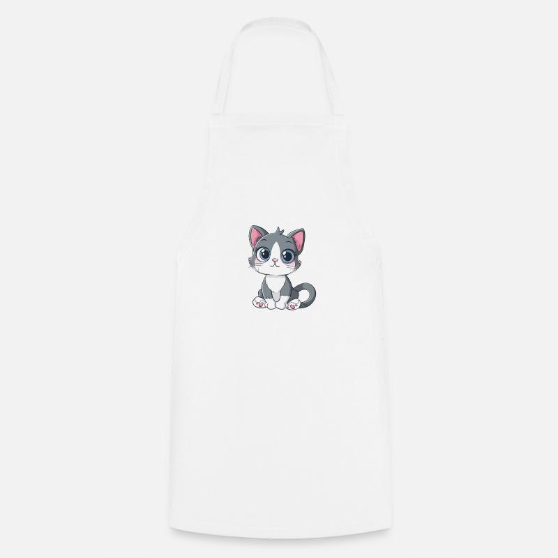 Chat mignon avec de grands yeux et des cœurs de pattes - Tablier de cuisine - blanc