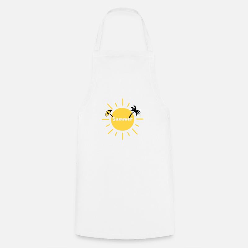 Summer Sun, Palm Tree and Parasol - Cooking Apron - white