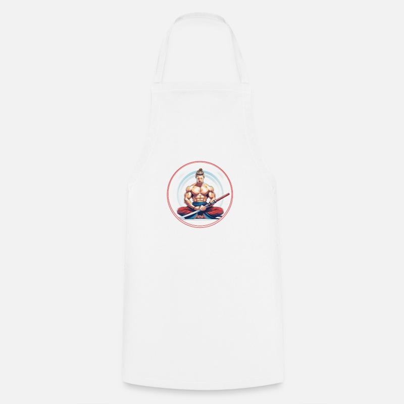 Méditer sur les samouraïs avec Katana - Tablier de cuisine - blanc