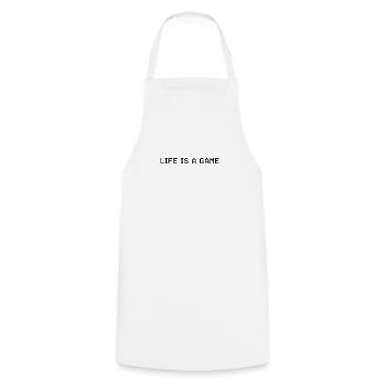 LIFE IS A GAME - pixel lettering - Cooking Apron - white - Front - AI Model Male 185 dark (185cm)
