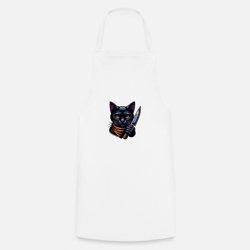 Evil cat with knife - Cooking Apron - white