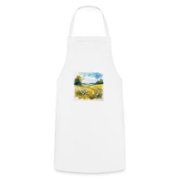 Serene Countryside Landscape with Wildflowers - Cooking Apron - white - Front - AI Model Male 185 dark (185cm)