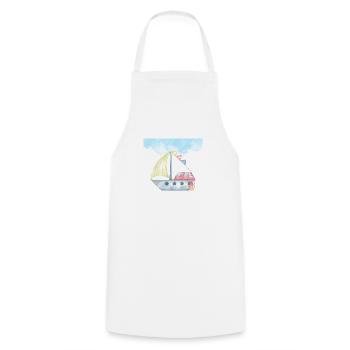 Watercolour Sailboat Illustration - Nautical Theme - Cooking Apron - white - Front - AI Model Male 185 dark (185cm)