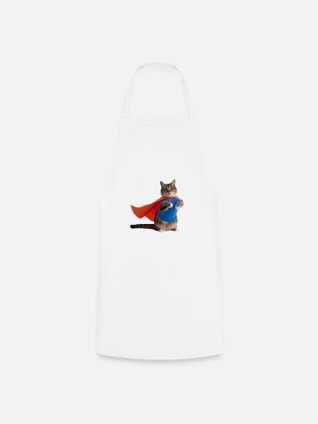 Katze im Superhelden-Umhang - Kochschürze - Weiß