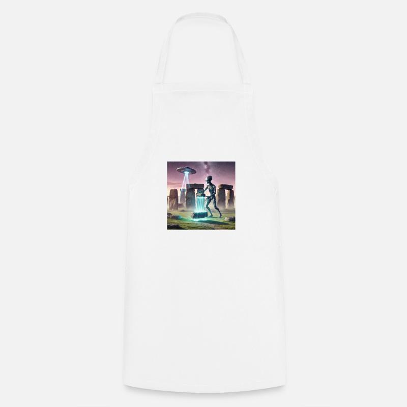 Alien builds Stonehenge - Cooking Apron - white