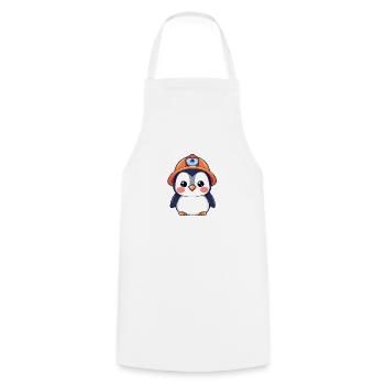 Bautrupp-Pinguin mit orangefarbenem Schutzhelm - Kochschürze - Weiß - Vorne - AI Model Male 185 dark (185cm)