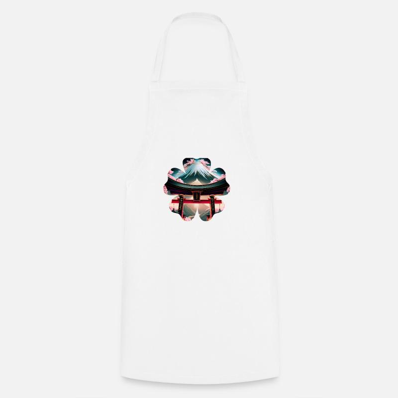 Fleur du mont Fuji avec une Torii gate - Tablier de cuisine - blanc