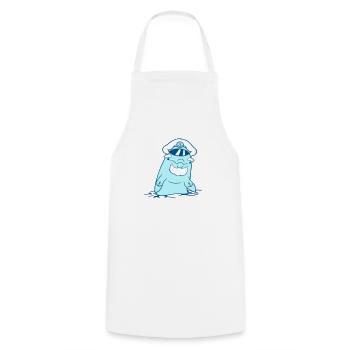 drôle vieux dauphin capitaine mignon dessin animé bande dessinée - Tablier de cuisine - blanc - Devant - AI Model Male 185 dark (185cm)