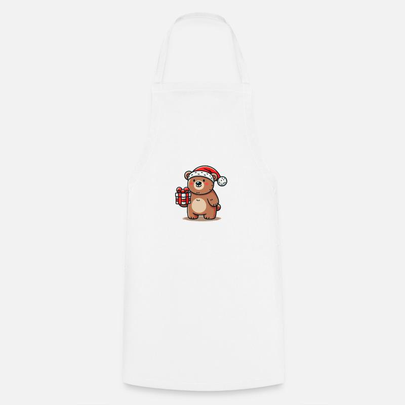 Christmas bear with gift - Cooking Apron - white