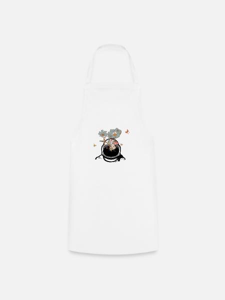 Astronaut mit Retro-Blumen - Geschenkidee - Kochschürze - Weiß