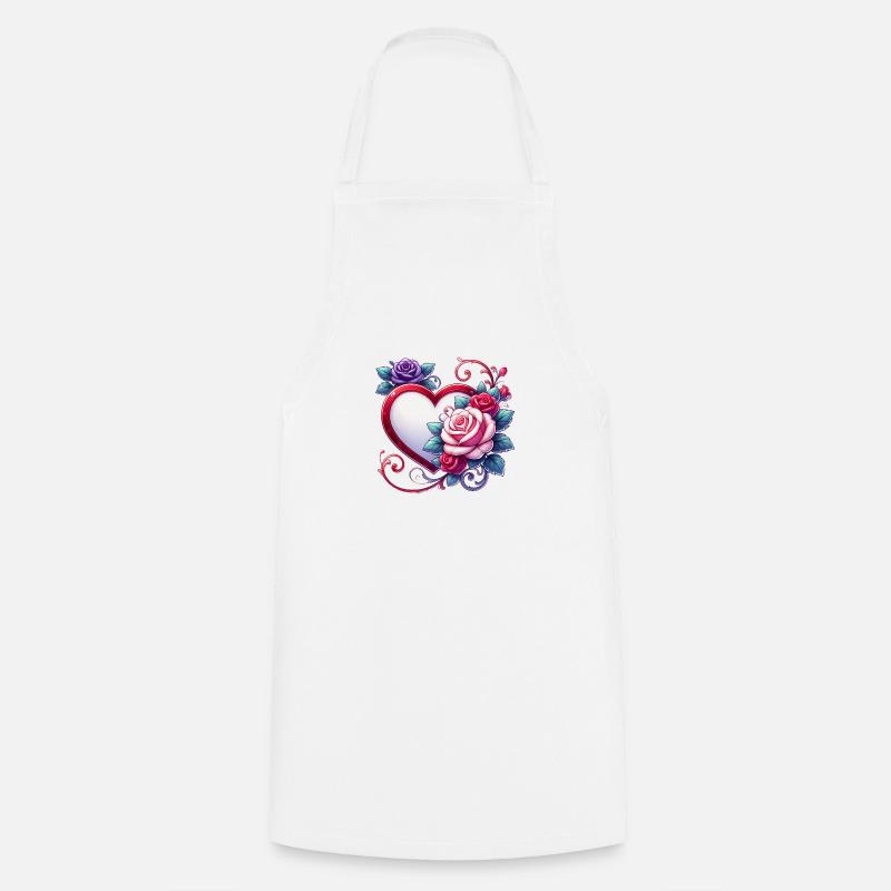 Amour éternel : Roses et cœur - Tablier de cuisine - blanc
