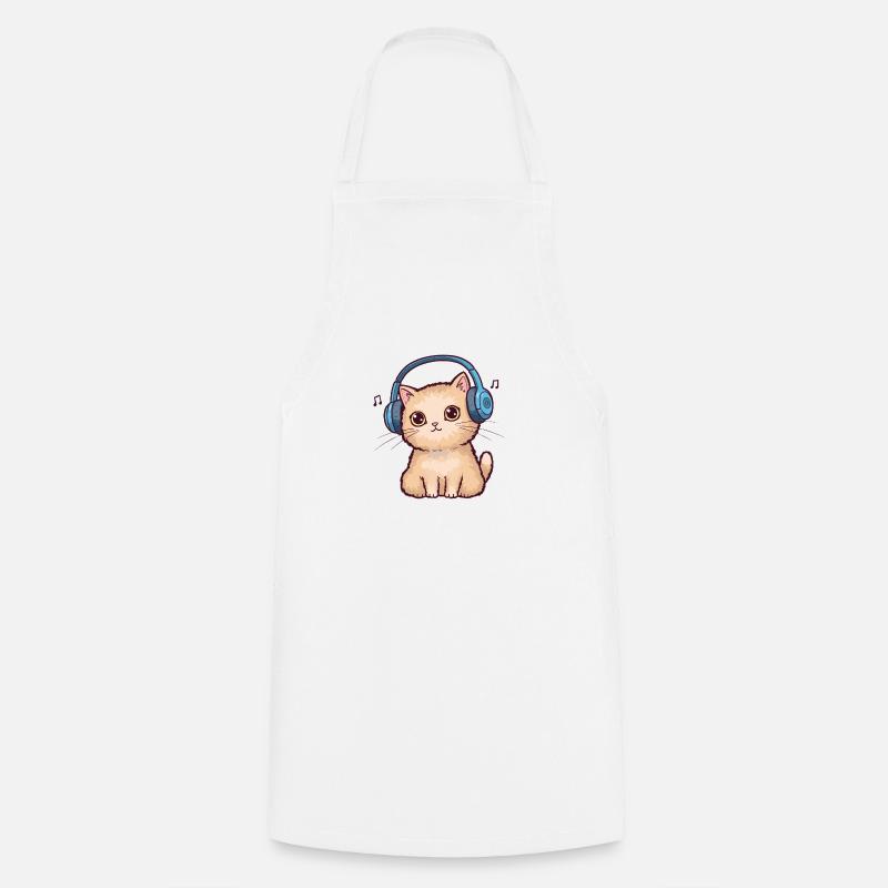 Chat mignon avec des écouteurs Doodle - Tablier de cuisine - blanc