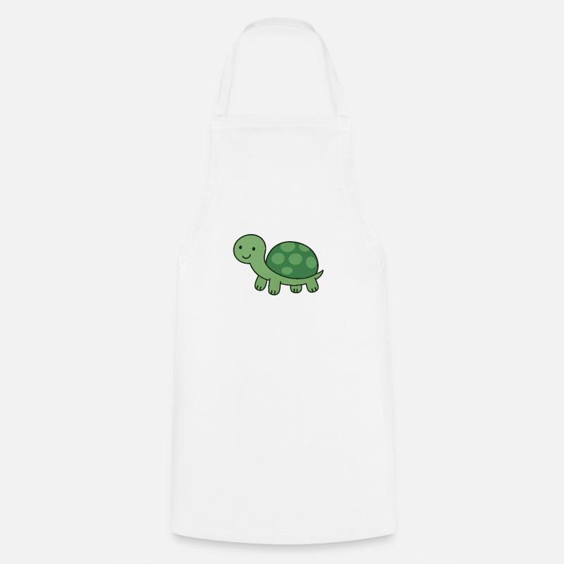 cute green turtle - Cooking Apron - white