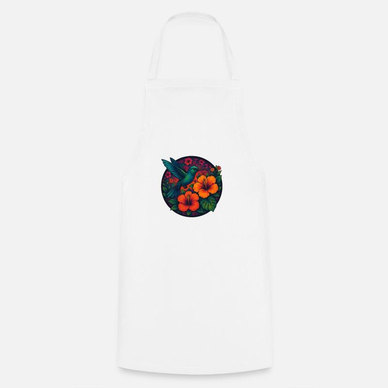 Tropic Bloom – Hummingbird & Hibiscus Magic - Cooking Apron - white