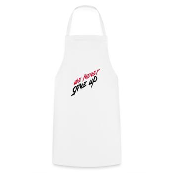 logo de coups de pinceau d'équipe, nous n'abandonnons jamais jamais - Tablier de cuisine - blanc - Devant - AI Model Male 185 dark (185cm)