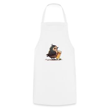 Cute bird enjoying his glass of beer - Cooking Apron - white - Front - AI Model Male 185 dark (185cm)