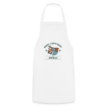 Merry Christmas and relax / Weihnachten Faultier - Cooking Apron - white - Front - AI Model Male 185 dark (185cm)
