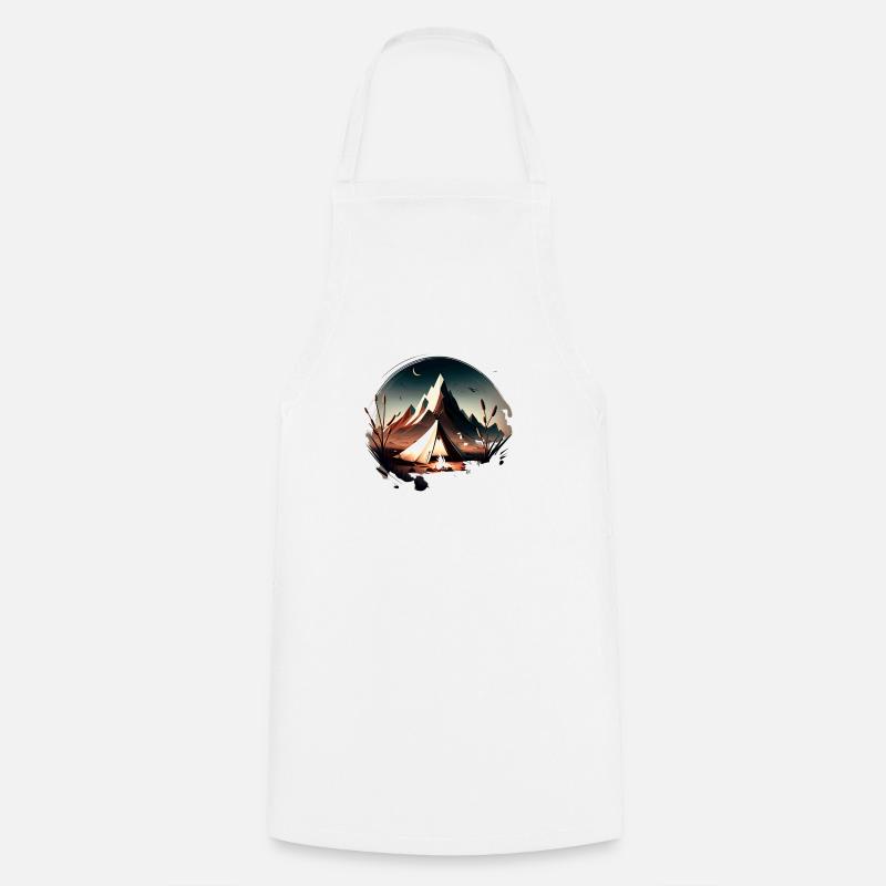 Tente dans les montagnes avec feu de camp - Tablier de cuisine - blanc