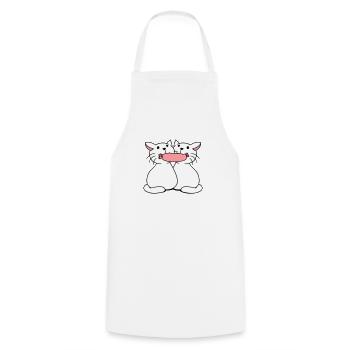 2 Katzen Essen Würstchen Wurst Mund Fressen Paar - Kochschürze - Weiß - Vorne - AI Model Male 185 dark (185cm)