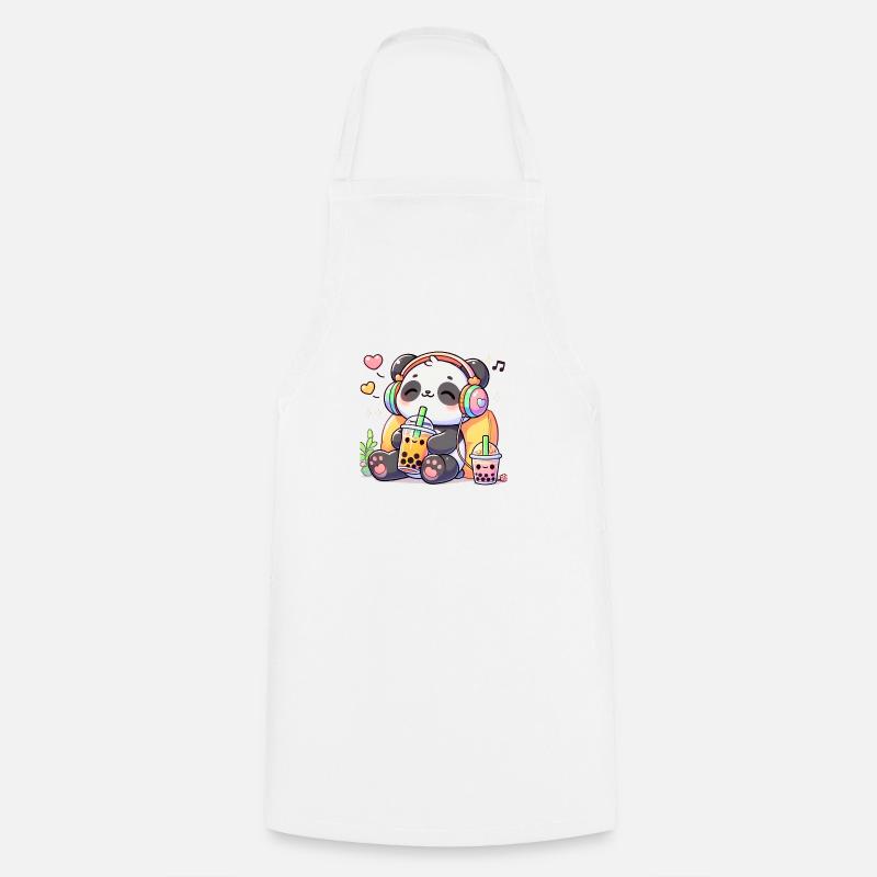 Panda mignon buvant du thé Boba - Tablier de cuisine - blanc