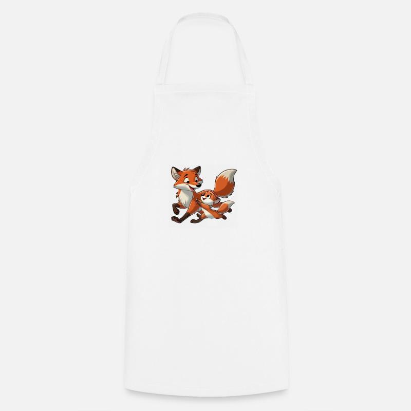 Fuchs mit herumtollendem Kind - Kochschürze - Weiß