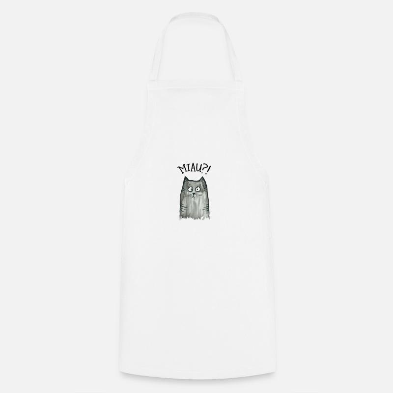 Grau getigerte Katze Miau - Kochschürze - Weiß