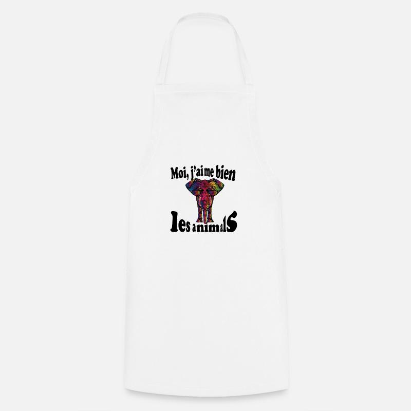 Moi, j aime bien les animals..elephant multicolore - Tablier de cuisine - blanc
