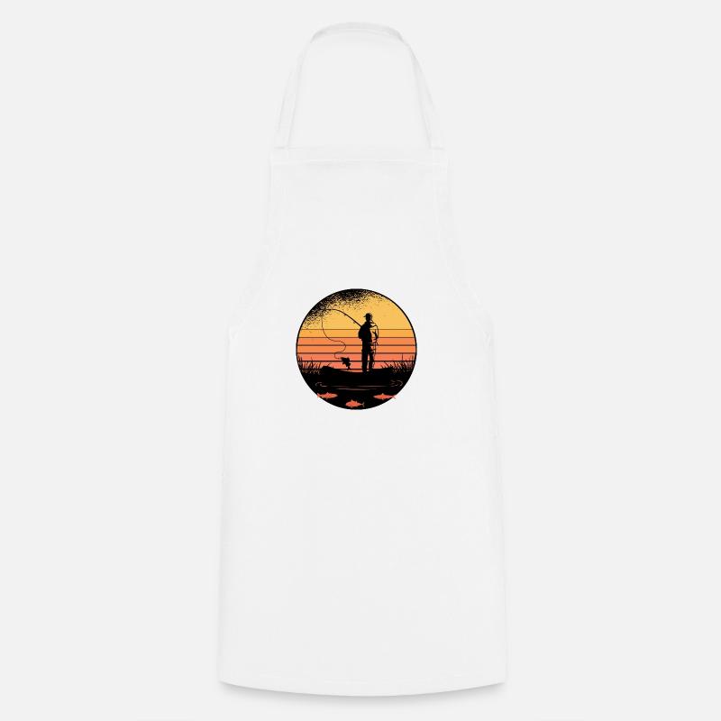 Pêcheur en mer avec son cadeau canne à pêche - Tablier de cuisine - blanc