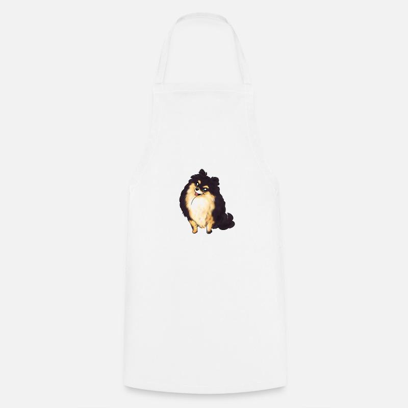 Pompon noir beige - Tablier de cuisine - blanc