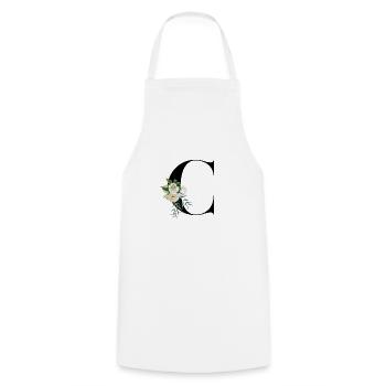 lettre C fleuris - Tablier de cuisine - blanc - Devant - AI Model Male 185 dark (185cm)