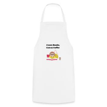 I love books, coffee and cats - Cooking Apron - white - Front - AI Model Male 185 dark (185cm)