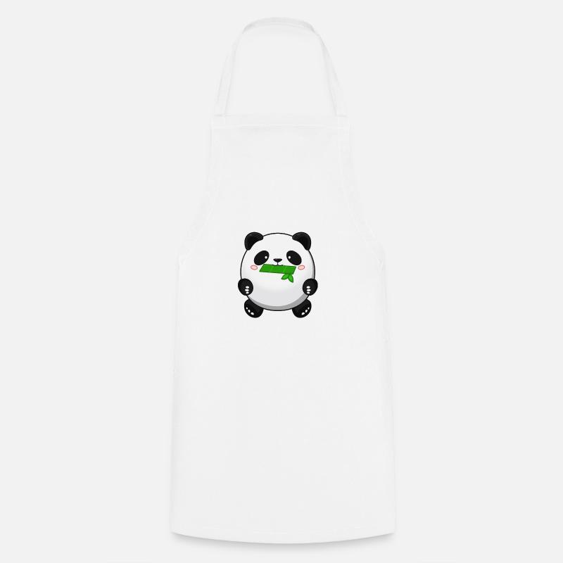 Fat Panda with Bamboo - Panda Cute Kawaii Bear - Cooking Apron - white