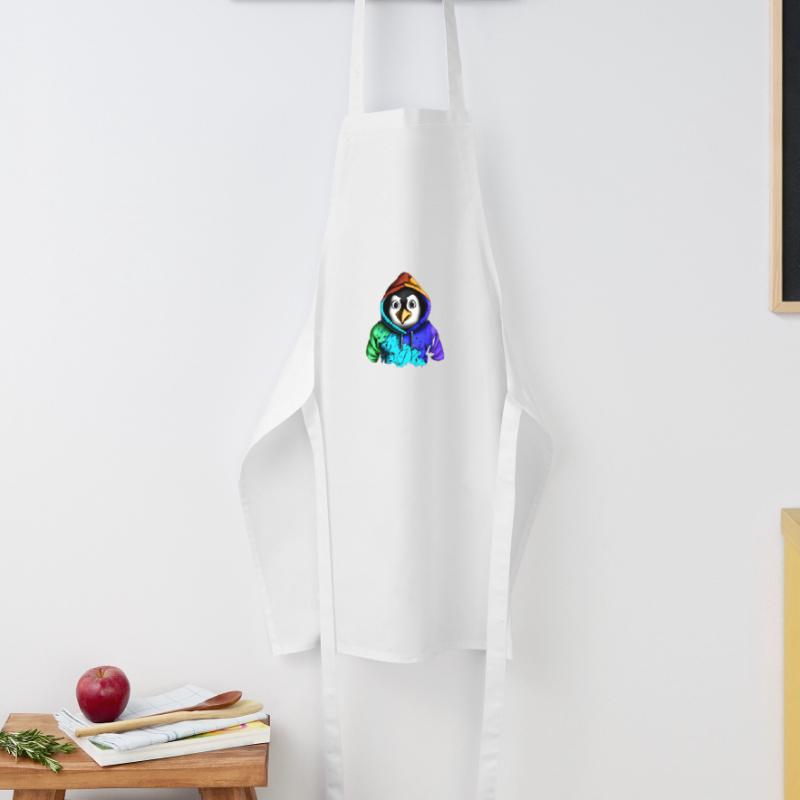 Überraschter Pinguin mit Pullover Kochschürze
