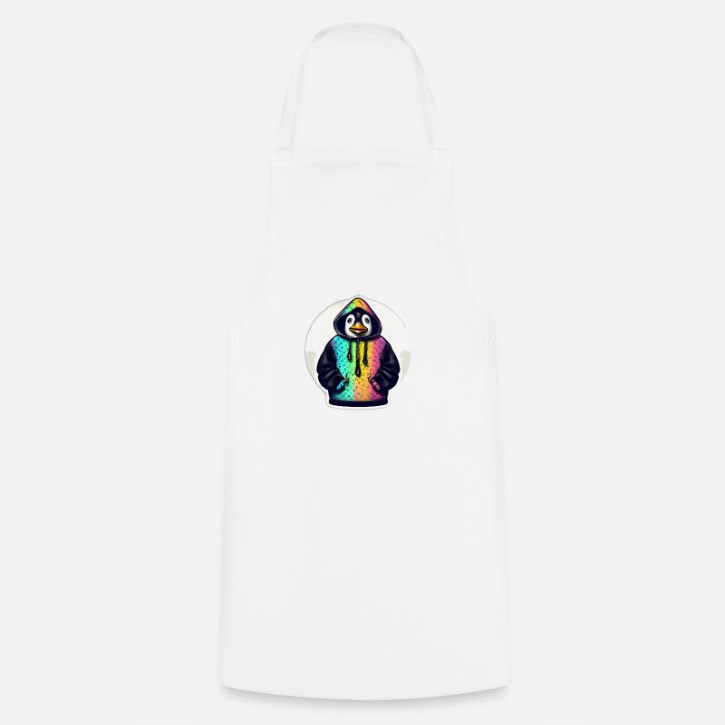 Pinguin mit Bunten Pullover - Kochschürze - Weiß