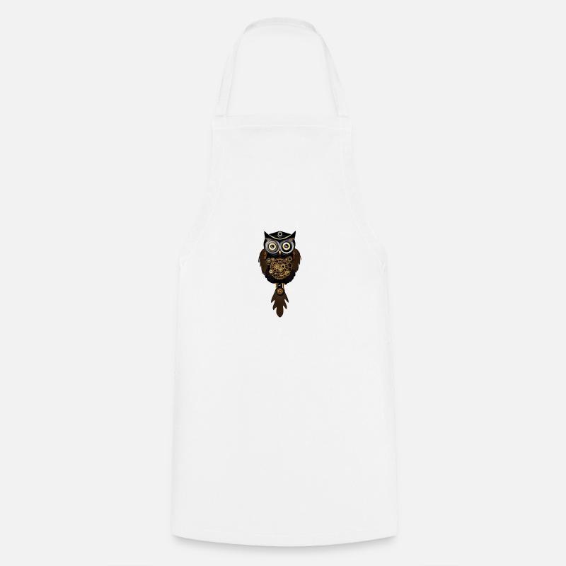 Chouette Steampunk avec horloge machine - Tablier de cuisine - blanc
