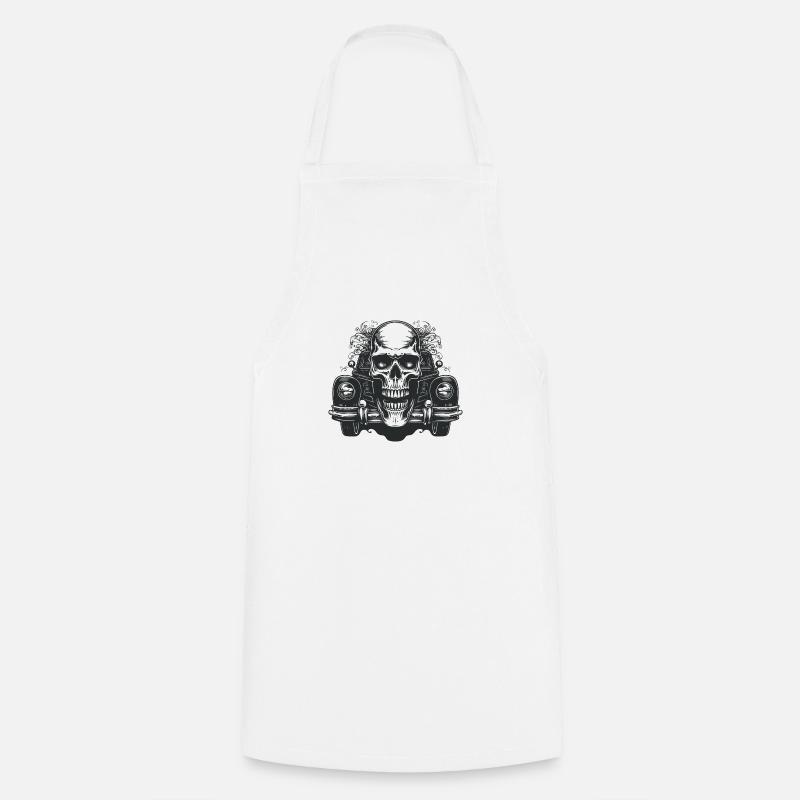 Car Oldtimer Skull Oldschool Mechanic Car - Cooking Apron - white
