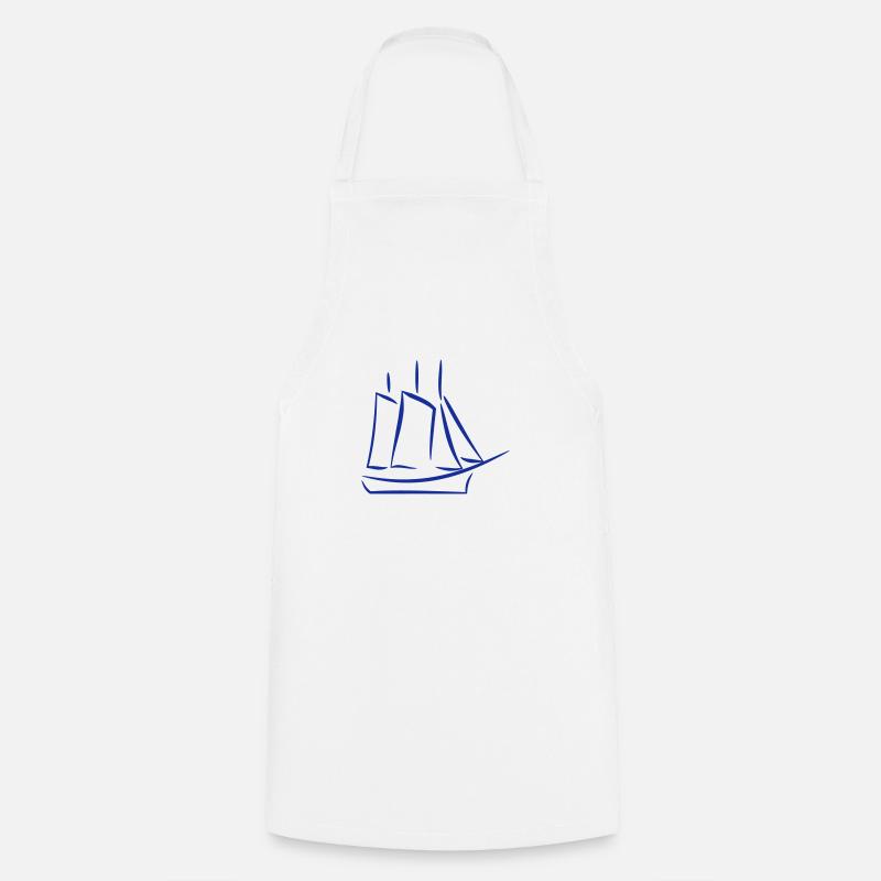 Sailboat, yacht, ship with engine - Cooking Apron - white