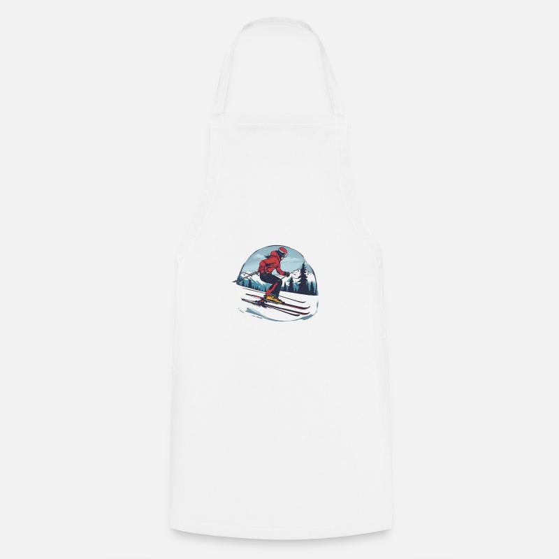 Alpine Red Jacket Skier Skiing Mountain Snow Lover - Cooking Apron - white
