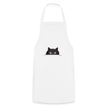 Chat noir curieux - Tablier de cuisine - blanc - Devant - AI Model Male 185 dark (185cm)