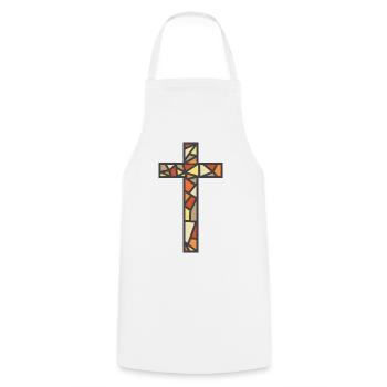 Buntglas-Kreuz - Kochschürze - Weiß - Vorne - AI Model Male 185 dark (185cm)