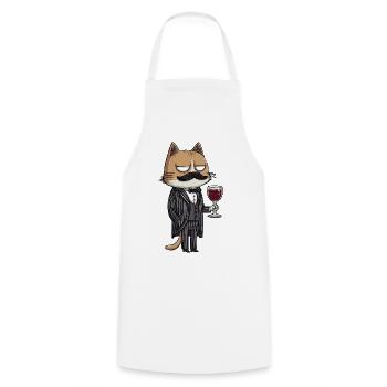 Mafia Cat with Wine | Funny Cartoon Illustration - Kochschürze - Weiß - Vorne - AI Model Male 185 dark (185cm)