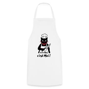 Black Cat cook, here the chef is me! - Cooking Apron - white - Front - AI Model Male 185 dark (185cm)