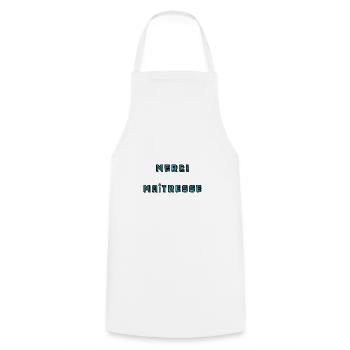 MAÎTRESSE. MERCI. MERCI MAÎTRESSE - Tablier de cuisine - blanc - Devant - AI Model Male 185 dark (185cm)