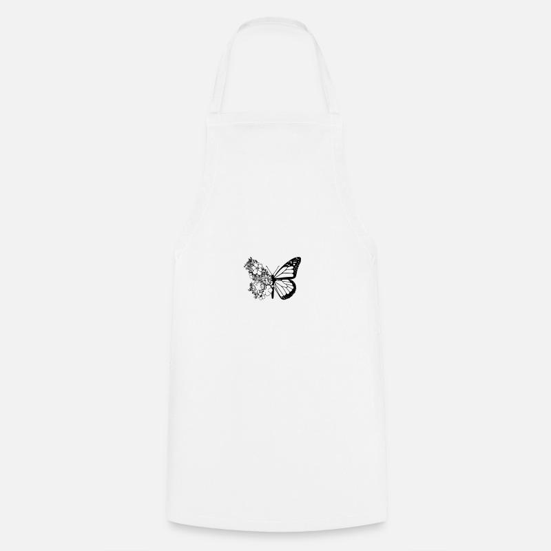 Papillon avec des fleurs, vintage, dessinés à la main - Tablier de cuisine - blanc
