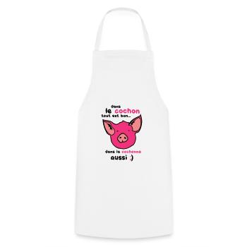 cochon tout est bon cohonne aussi - Tablier de cuisine - blanc - Devant - AI Model Male 185 dark (185cm)