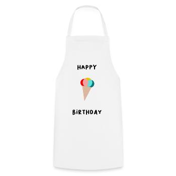 HAPPY BIRTHDAY. HAPPY BIRTHDAY. ANNIVERSARY. - Cooking Apron - white - Front - AI Model Male 185 dark (185cm)