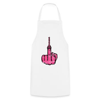 Fuck You Bohrer – Rosa Mittelfinger - Kochschürze - Weiß - Vorne - AI Model Male 185 dark (185cm)