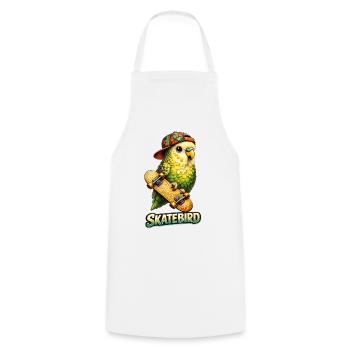 Skatebird – Tropical Parrot with Skateboard & Ca - Cooking Apron - white - Front - AI Model Male 185 dark (185cm)